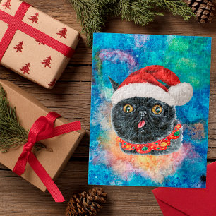 Cool Black Cat Holiday Christmas Presents Jigsaw Puzzle