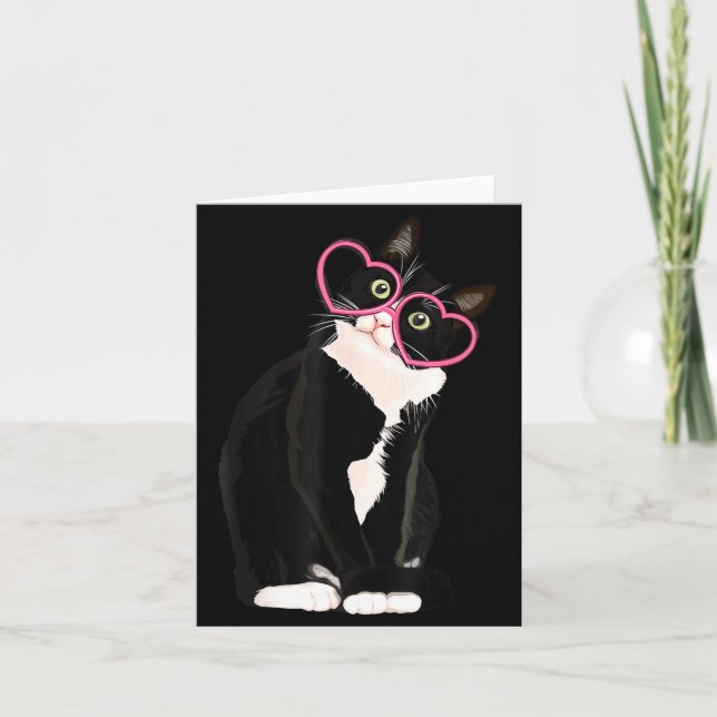 Cool Black Cat Kitten Red Heart Gles Happy Valenti Card (Front)