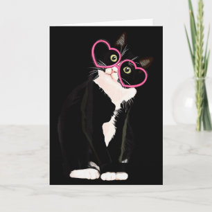 Cool Black Cat Kitten Red Heart Gles Happy Valenti Card