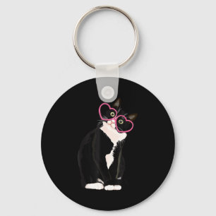 Cool Black Cat Kitten Red Heart Gles Happy Valenti Keychain