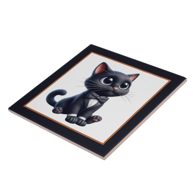 Cool black cat lovers ceramic tile (Side)