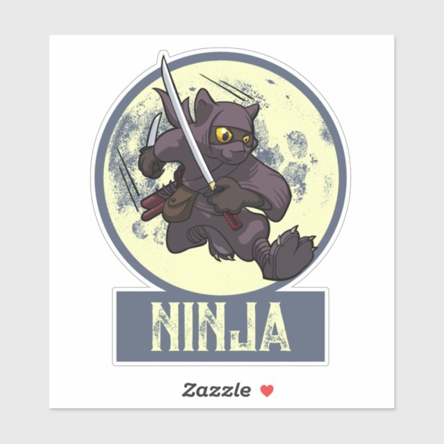Cool Black Cat Ninja Cartoon Flying Kick Artwork Sticker (Sheet)