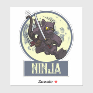 Cool Black Cat Ninja Cartoon Flying Kick Artwork Sticker