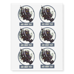 Cool Black Cat Ninja Cartoon Flying Kick Artwork Temporary Tattoos