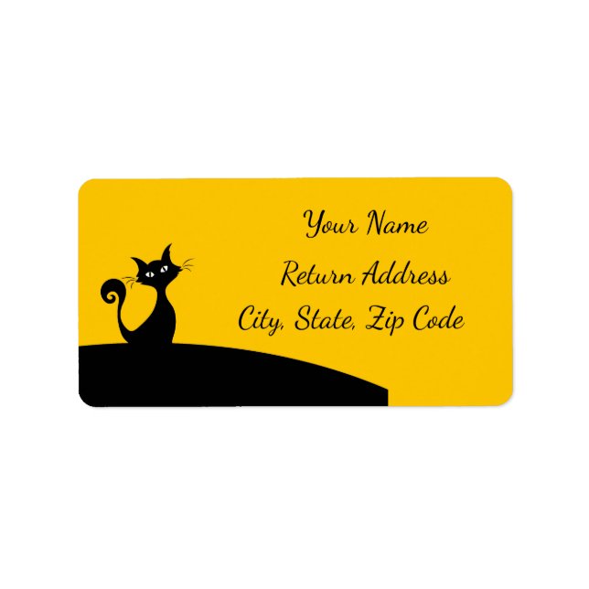 Cool Black Cat on Black & Yellow Personalize Label (Front)