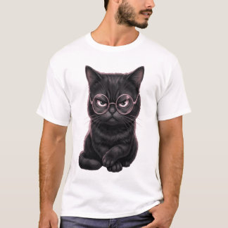 Cool Black Cat with Glasses Cute Pet T-Shirt
