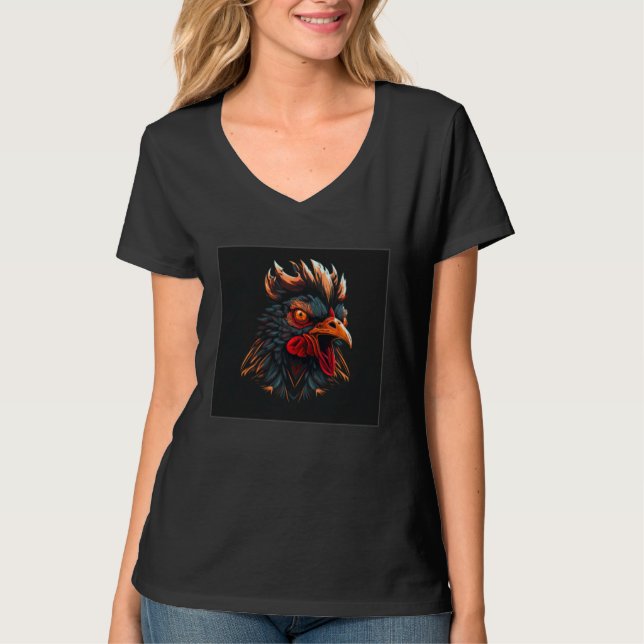 Cool Black Chicken Illustration Rooster Minimal Wo T-Shirt (Front)