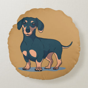 Cool Black Dachshund Dog Design Round Pillow