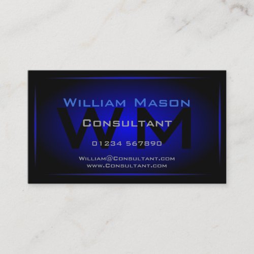 Black &amp; Dark Blue Framed Monogram - Business Card
