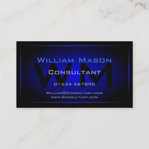 Customizable Black &amp; Dark Blue Framed Monogram - Business Card