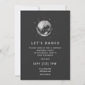Cool black disco dance birthday party invitation