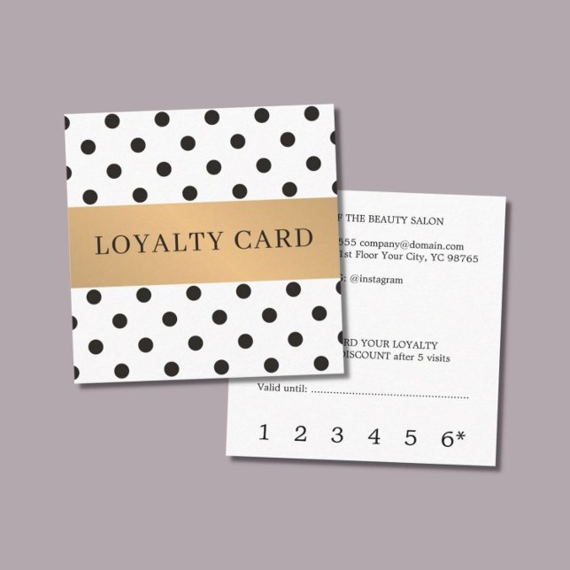 Cool Black Dotted Faux Gold Stripe Beauty  Loyalty Card (Creator Uploaded)