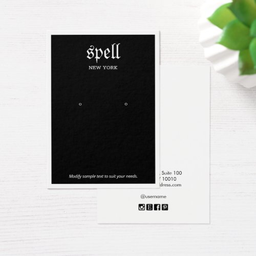 Cool Black Edgy Typography Earring Display Card