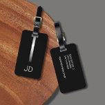 Cool Black Faux Silver Stripe Monogram Luggage Tag<br><div class="desc">Elegant customizable black luggage tag with FAUX metal stripe and your bold monogram.</div>