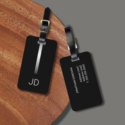 Cool Black Faux Silver Stripe Monogram Luggage Tag