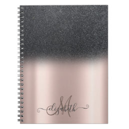 Cool  Black Glitter Ombre Monogram Rose Gold Notebook