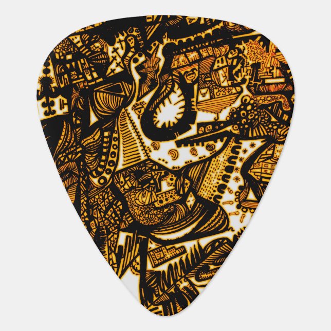 Cool Black Gold Abstract Guitar Pick (Front)