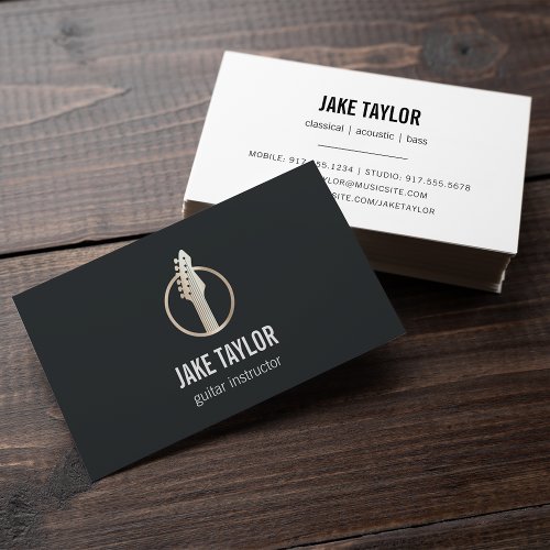 Cool Black  Gold Guitar Lessons Business Card