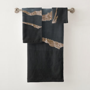 Cool Black Gold Marble Granite Stone Texture Bath Towel Set