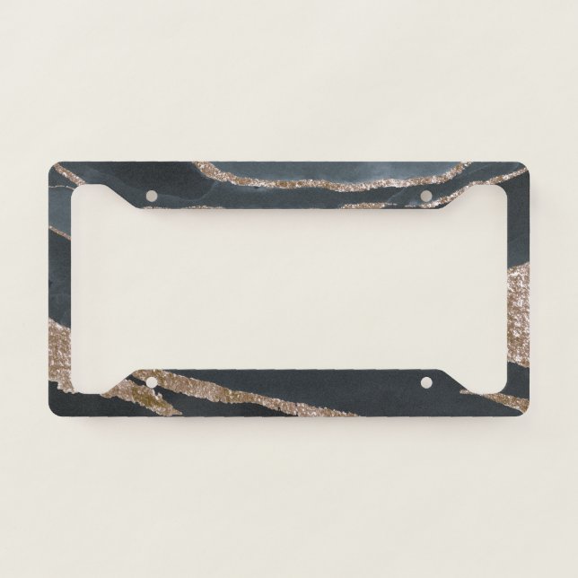 Cool Black Gold Marble License License Plate Frame (Front)
