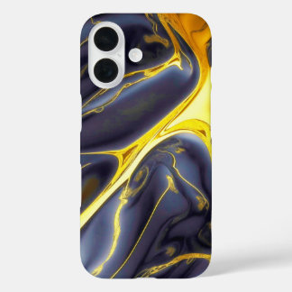 Cool black gold molten marble fluid textured iPhone 16 case