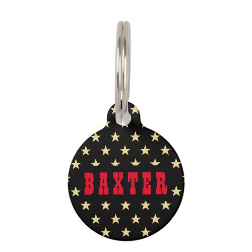 Cool Black Gold Stars Red Dog Puppy Cat Kitty Name Pet ID Tag