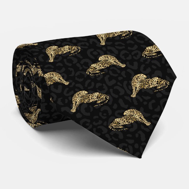 cool black gold tiger pattern  neck tie (Rolled)