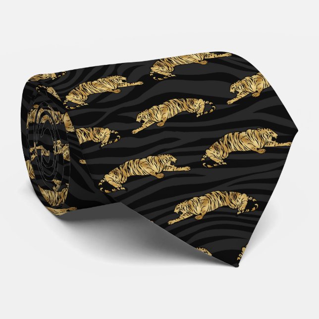 cool black gold tiger pattern neck tie (Rolled)