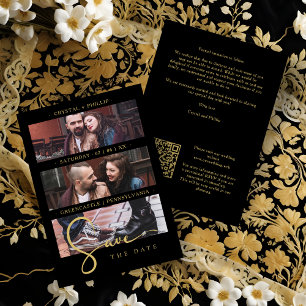 Cool Black Golden Romantic Wedding 3 Multi Photos Save The Date