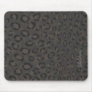 Cool black gray cheetah print monogram mouse pad