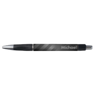 Cool Black Gray Stripes Monogram Pen