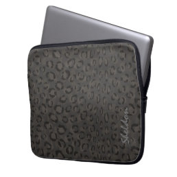 Cool black grey cheetah print monogram laptop sleeve