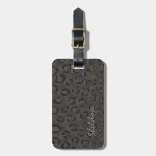 Cool black grey cheetah print monogram luggage tag