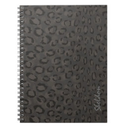 Cool black grey cheetah print monogram notebook