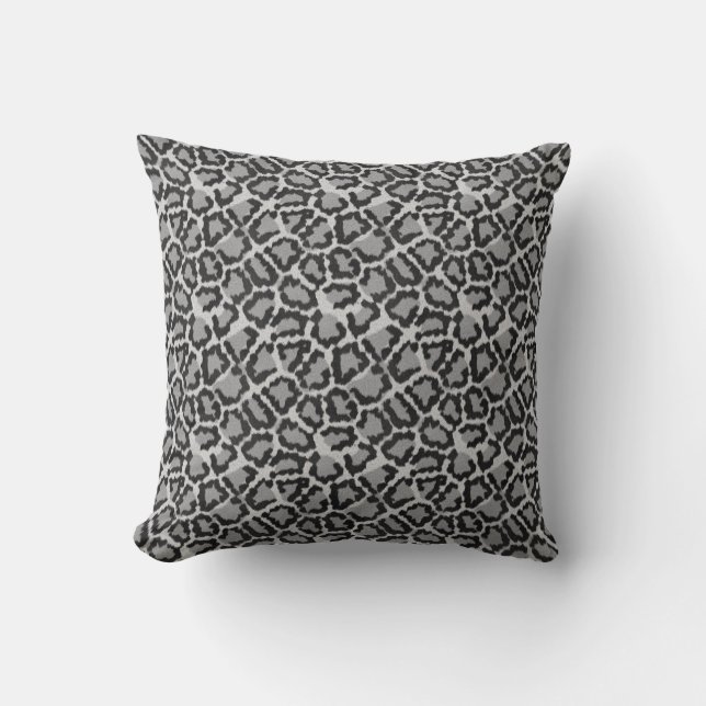 Cool Black & Grey Leopard Print Pattern Pillow (Front)