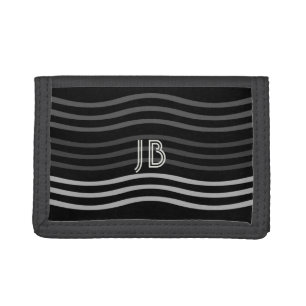 Cool Black Grey Waves Add Initials Wallet