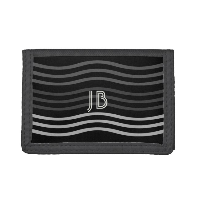 Cool Black Grey Waves Add Initials Wallet (Front)