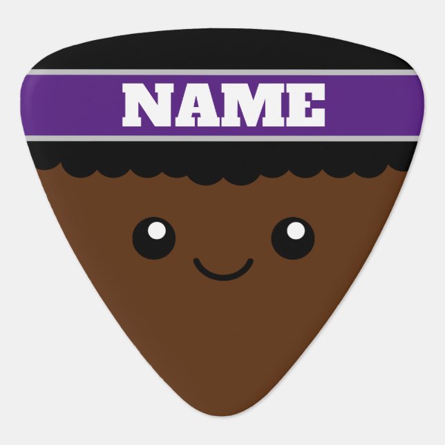 Cool black hair rock music kawaii cartoon custom guitar pick (Front)