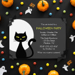 Cool Black Halloween Cat Party Invitation<br><div class="desc">Halloween Party invitations featuring a cute black cat and a full moon.</div>