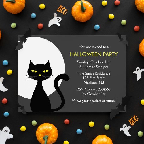 Cool Black Halloween Cat Party Invitation