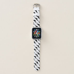 Cool Black Handlebar moustache pattern on White Apple Watch Band