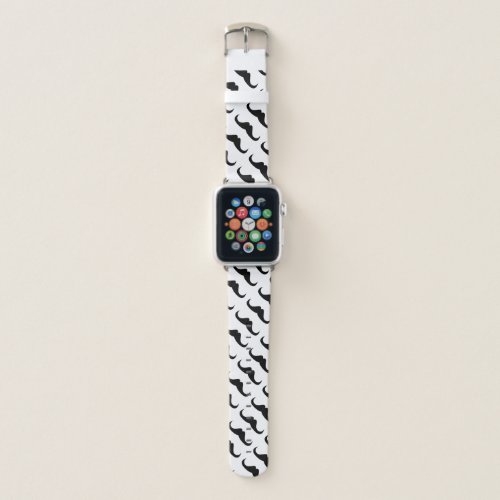 Cool Black Handlebar moustache pattern on White Apple Watch Band
