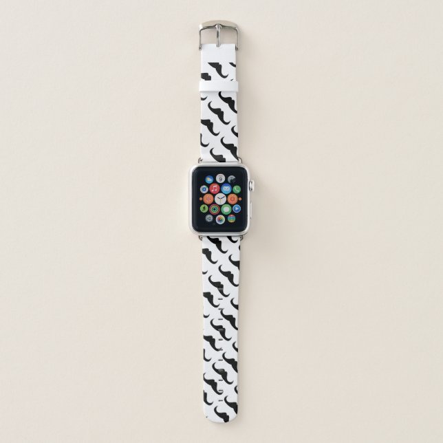Cool Black Handlebar moustache pattern on White Apple Watch Band (Front)