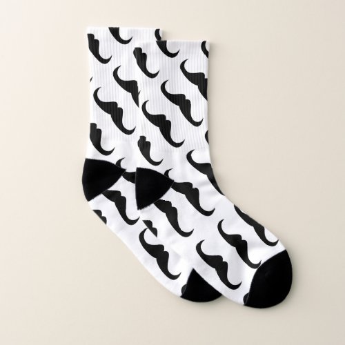 Cool Black Handlebar moustache pattern on White Socks