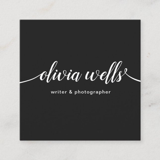Cool Black Handwritten Script Calligraphy Square Square Business Card (Front)