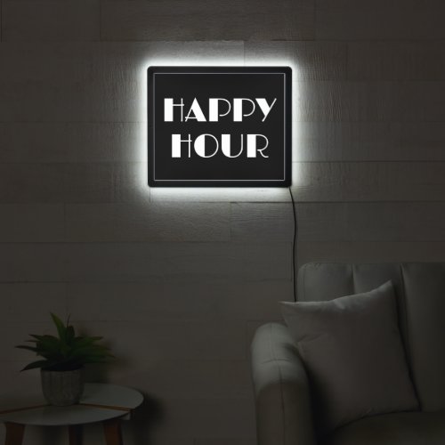 Cool Black Happy Hour Man Cave Home Bar LED Sign