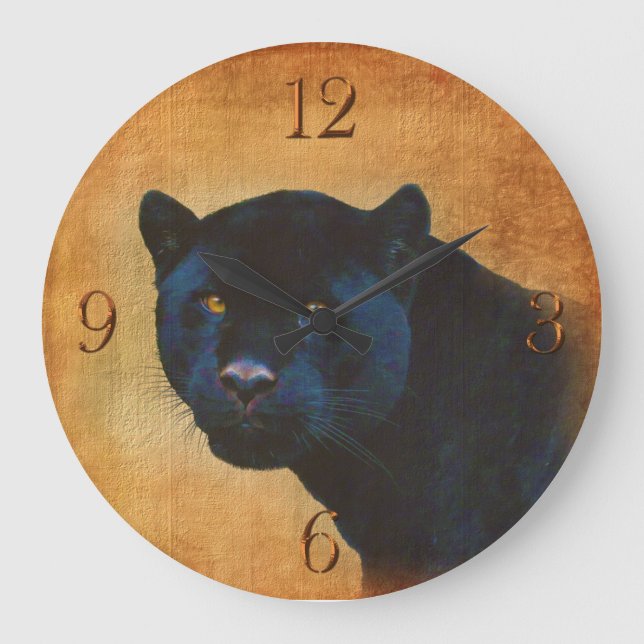 Cool Black Jaguar Panther Wildlife Big Cat Large Clock (Front)
