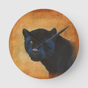 Cool Black Jaguar Panther Wildlife Big Cat Round Clock