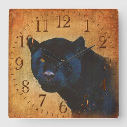 Cool Black Jaguar Panther Wildlife Big Cat Square Wall Clock