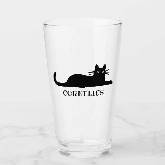 Cool Black Kitty Cat Personalized Glass (Front)